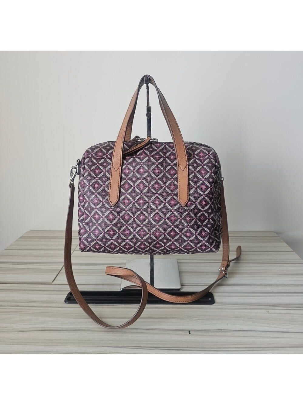 Fossil Sydney Satchel Geometric Pattern with Crossbody Strap - Picture 9 of 9